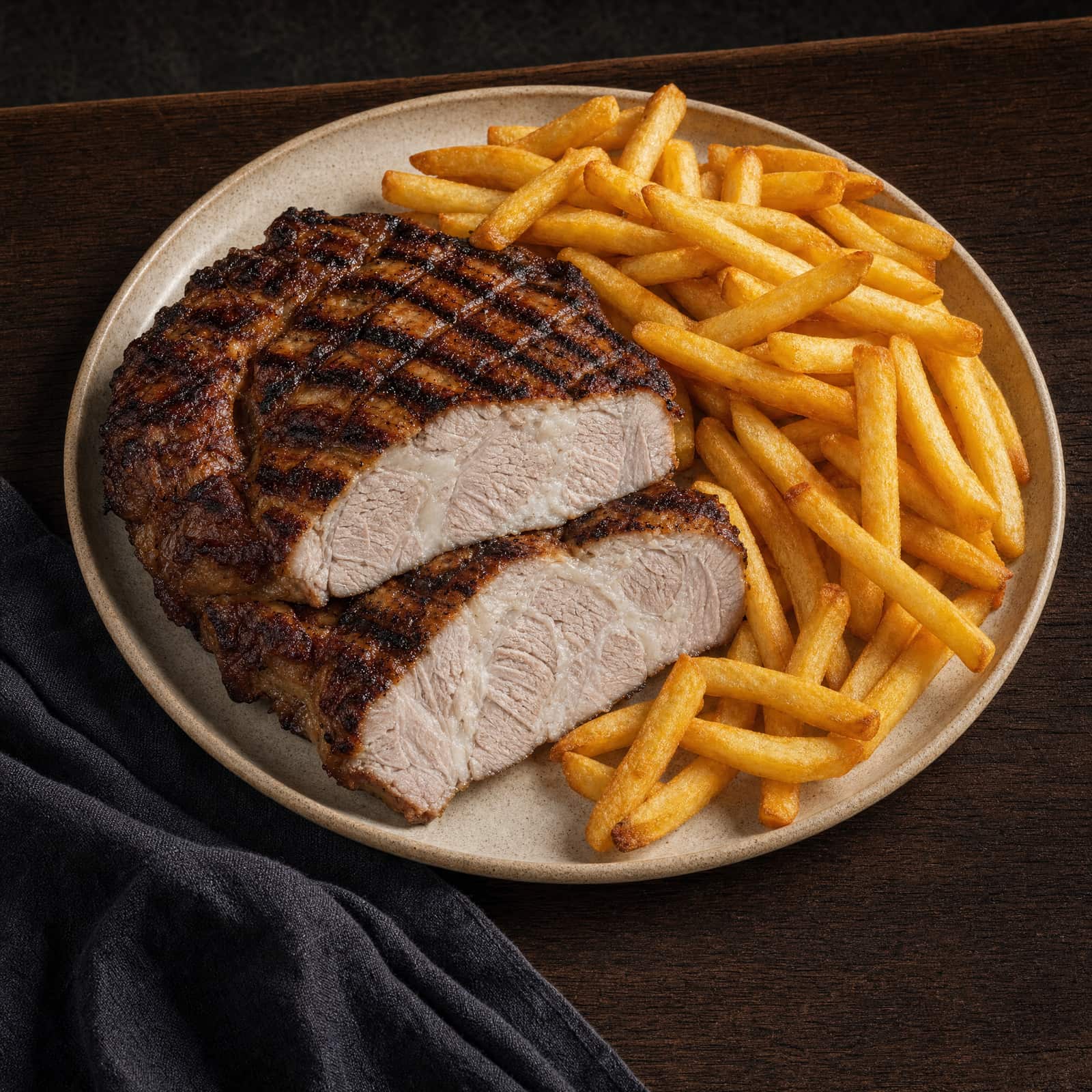 Ceafă de Porc la Grătar, ceafă la grătar cu cartofi prăjiți