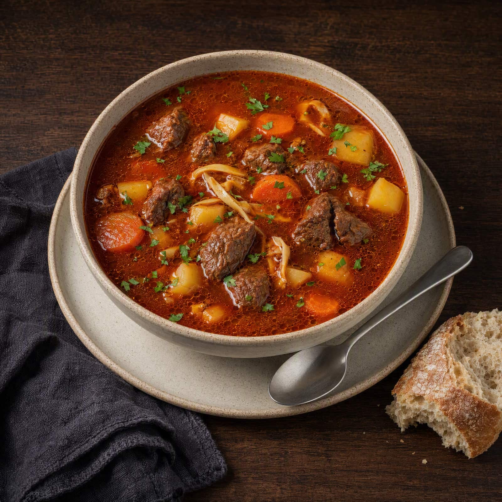 Gulaș, goulash soup with beef and potatoes