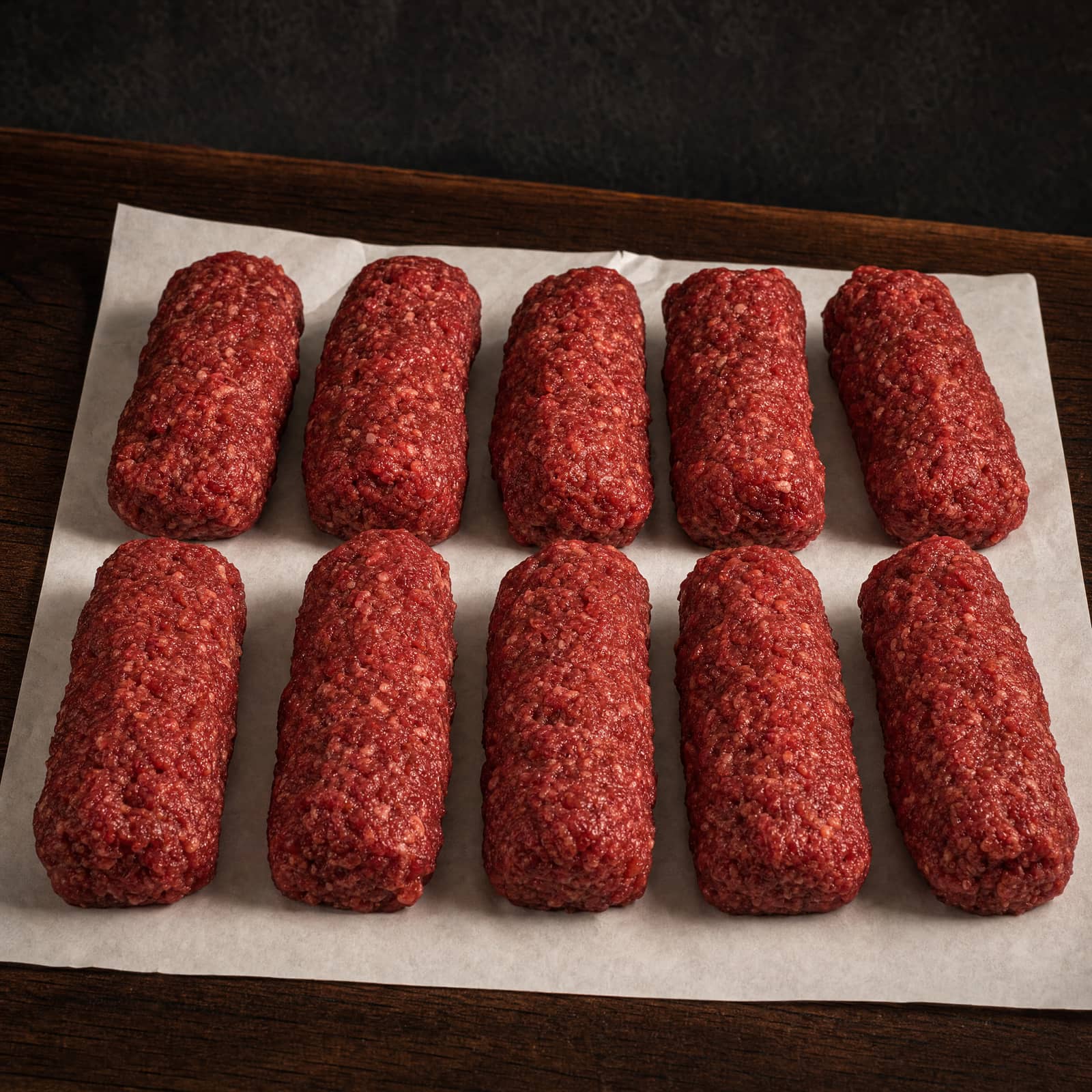 Mici Proaspeți de Vită, mici de vită cruzi pe hârtie de măcelărie