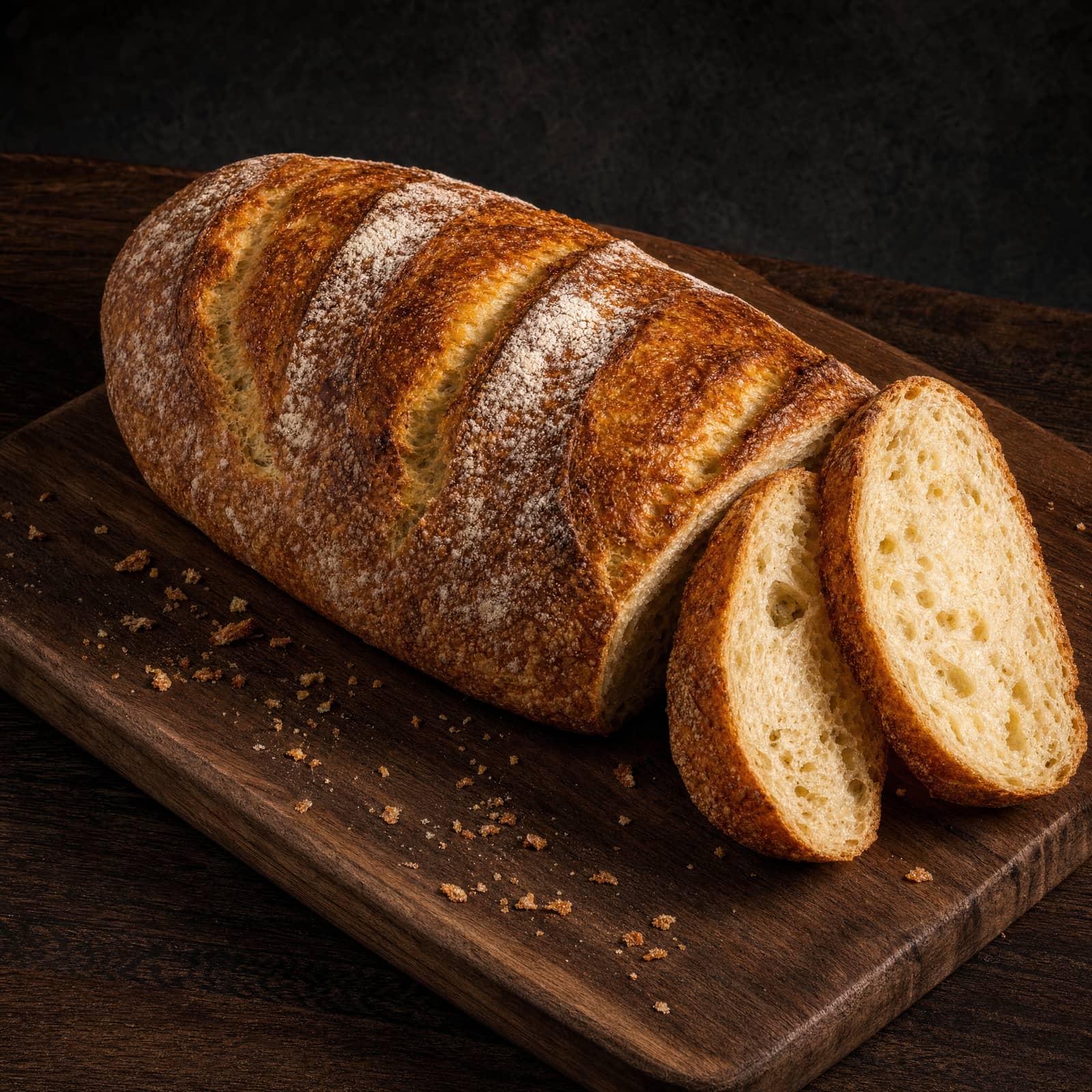 Pâine de Casă, Franzelă, o franzelă întreagă de pâine de casă, cu două felii tăiate