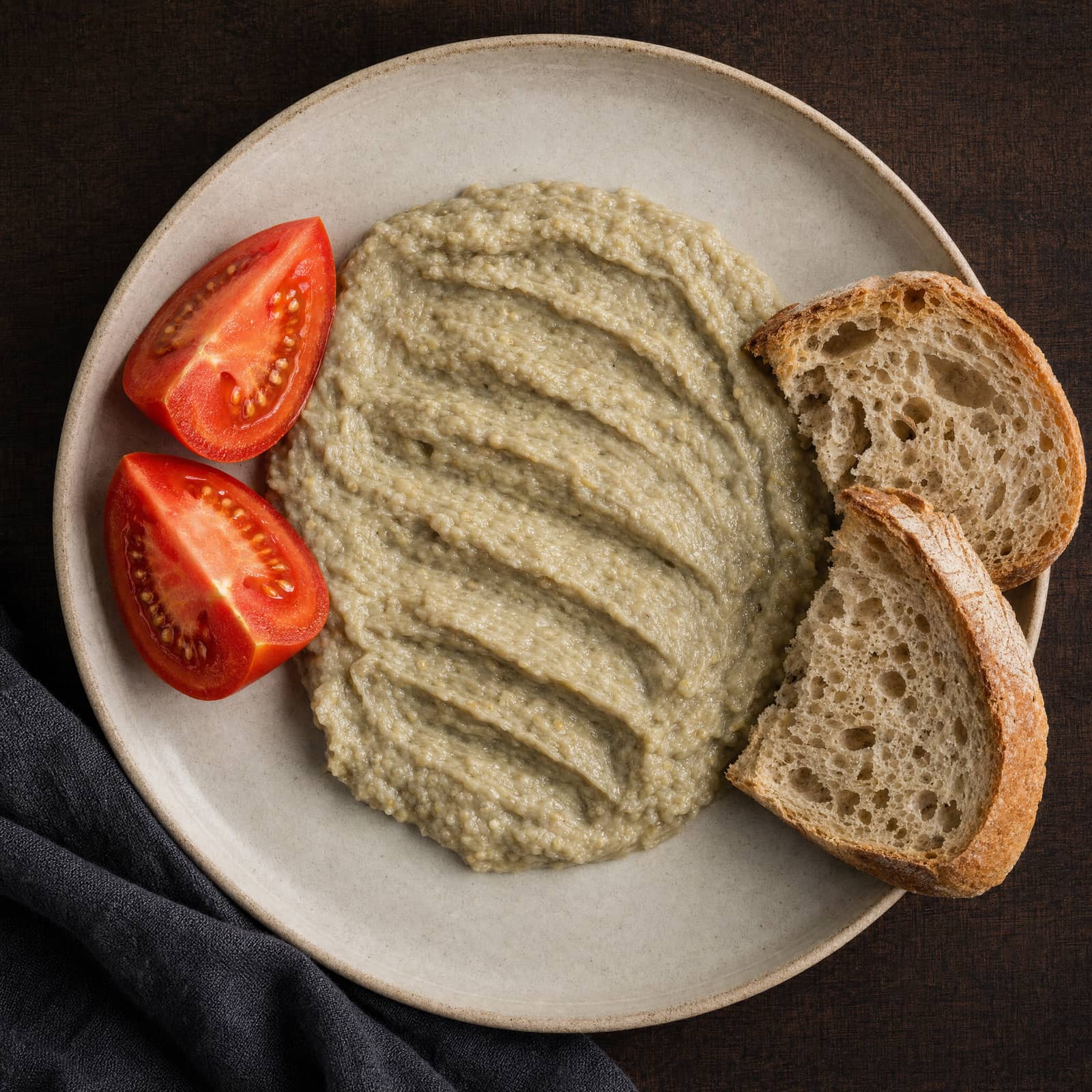 Salată de Vinete, roasted eggplant spread with tomato and bread